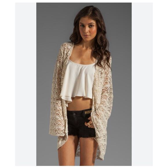 Chaser Spanish Lace Crochet Open Front Cardigan Kimono Jacket In Cream NWT Sz M - Picture 1 of 8